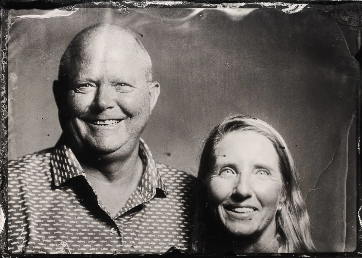 Wet plate tintype portrait of a couple