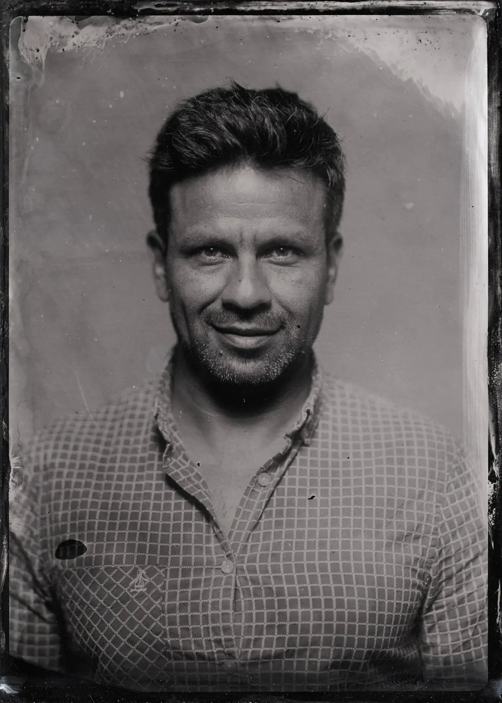 Tintype portrait of a man on a metal plate